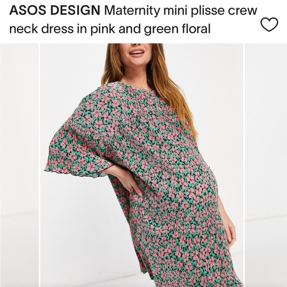 ASOS maternity mini pluses crew neck dress pink green floral - Picture 2 of 10
